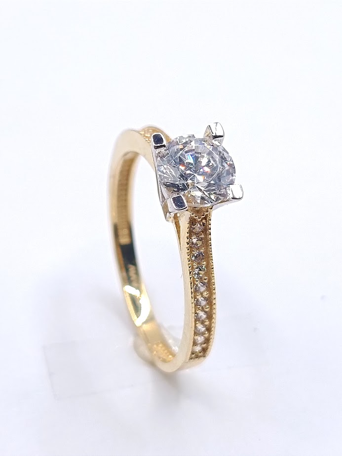 TTYZ0582 Anillo Oro Amarillo Compromiso Circon