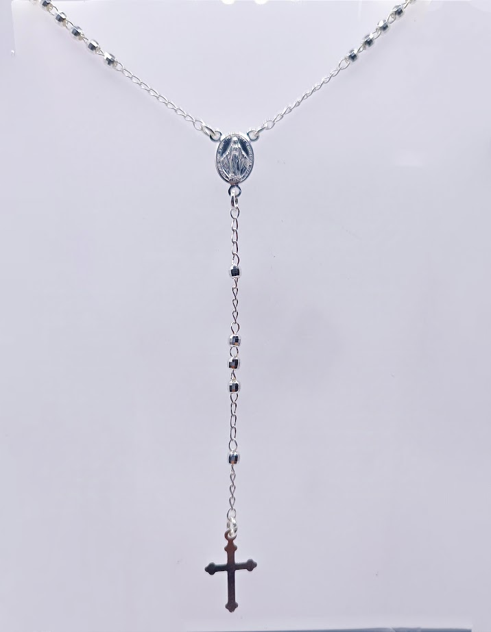 ROGID03 Rosario Plata Bola 3mm Facetadas