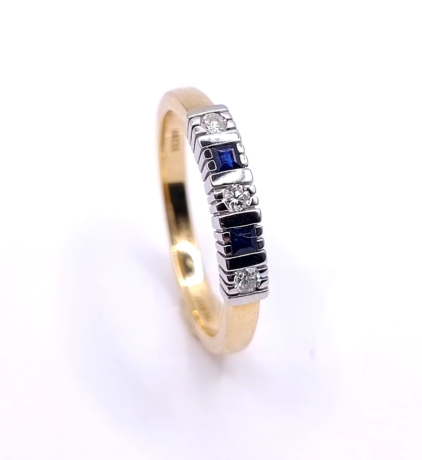 KR05-32297-**1 Anillo Oro Bicolor  Brillante Zafiro 