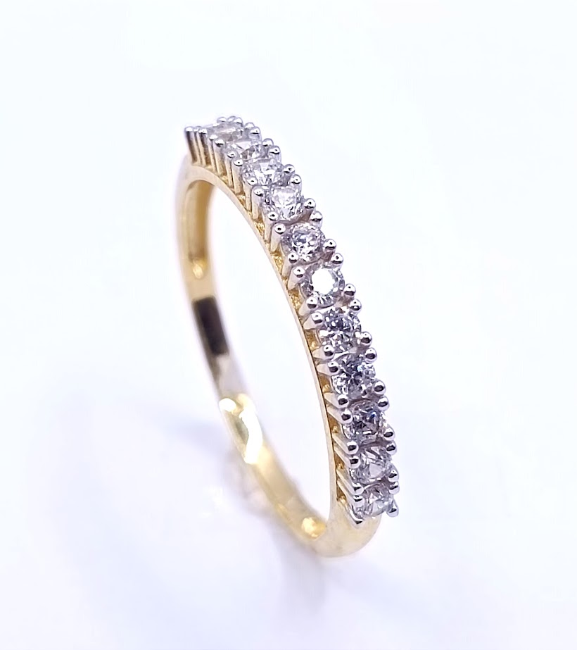 CLR0124-YW Anillo Oro Bicolor Cintillo Circon