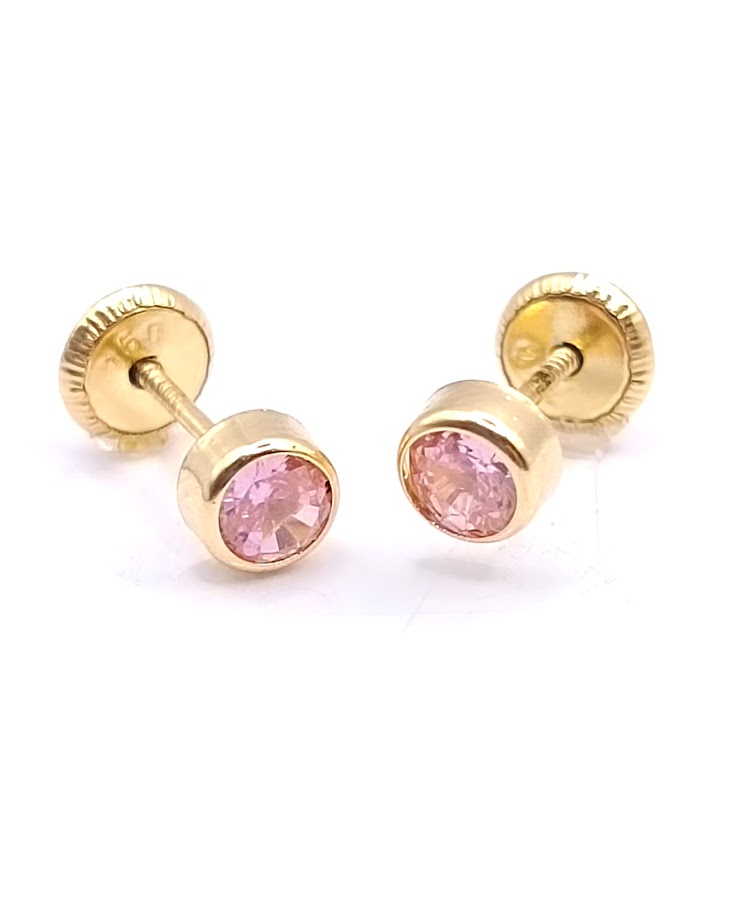 1-CH-R-4 Aro Oro Amarillo Redondo Circon Rosa