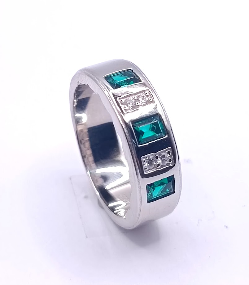 R-1004 E Anillo Plata Esmeralda