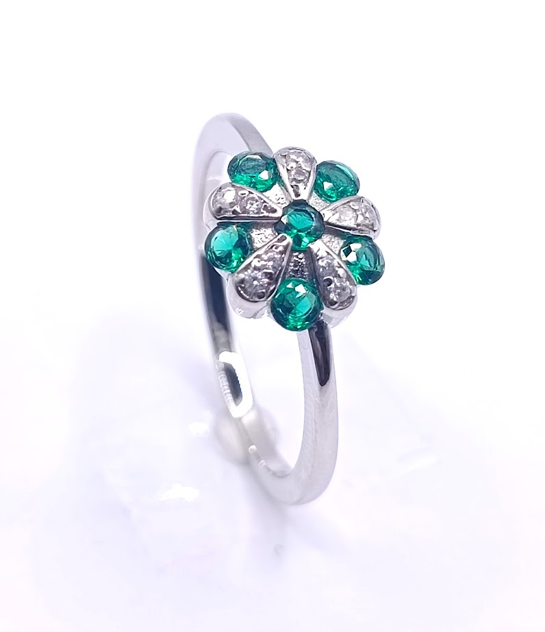 R-2890 E Anillo Plata Esmeralda