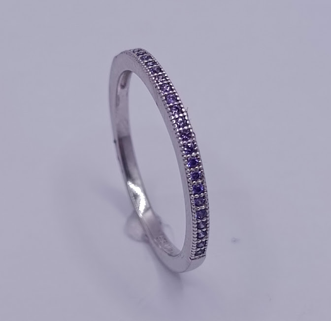 SL60268E1 Anillo Plata Cintillo Fino Amatista