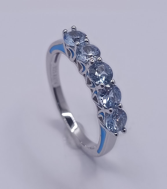 SL90407J1 Anillo Plata Aguamarina Esmalte