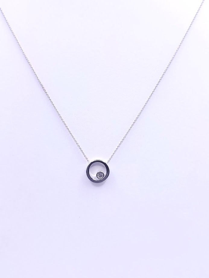 2108 Collar Oro Blanco Circulo Brillante