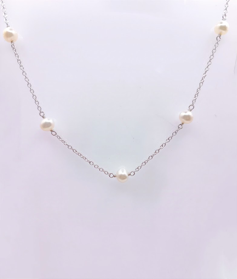 YA-N1038 Collar Plata Perla Rio 