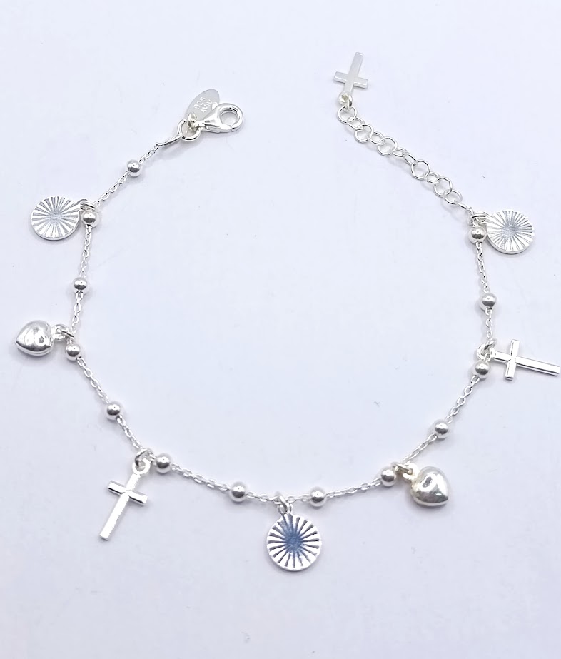 Pulsera Plata BRN18457 Cruz Angel Corazon