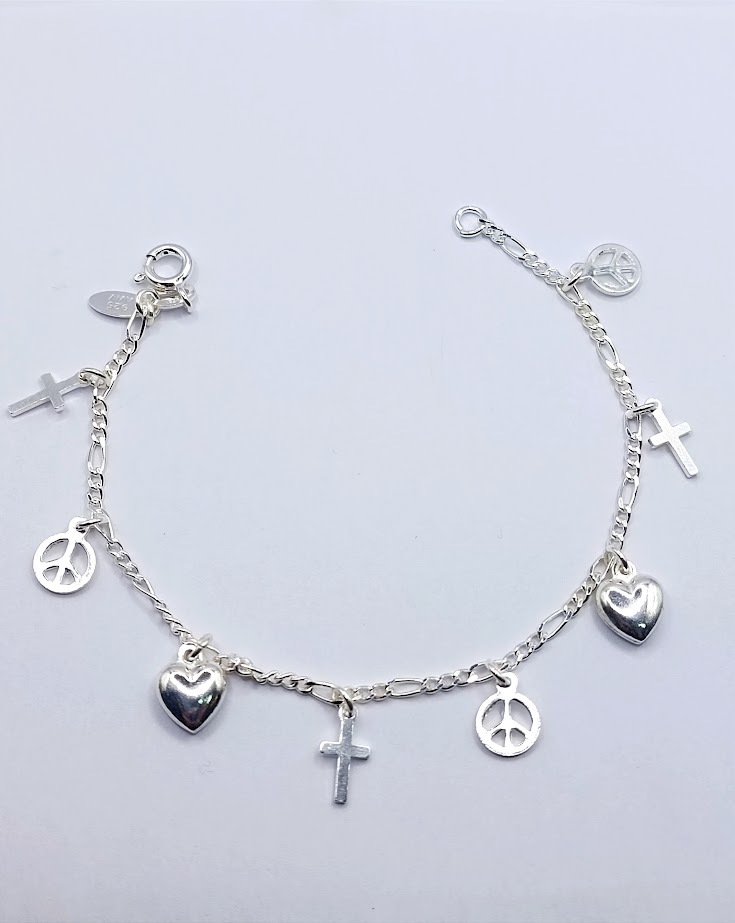 Pulsera Plata BR1418 Corazon Cruz Paz