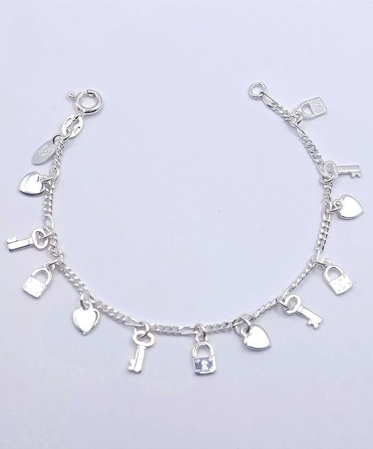 Pulsera Plata BR4119 Llave Candado Corazon
