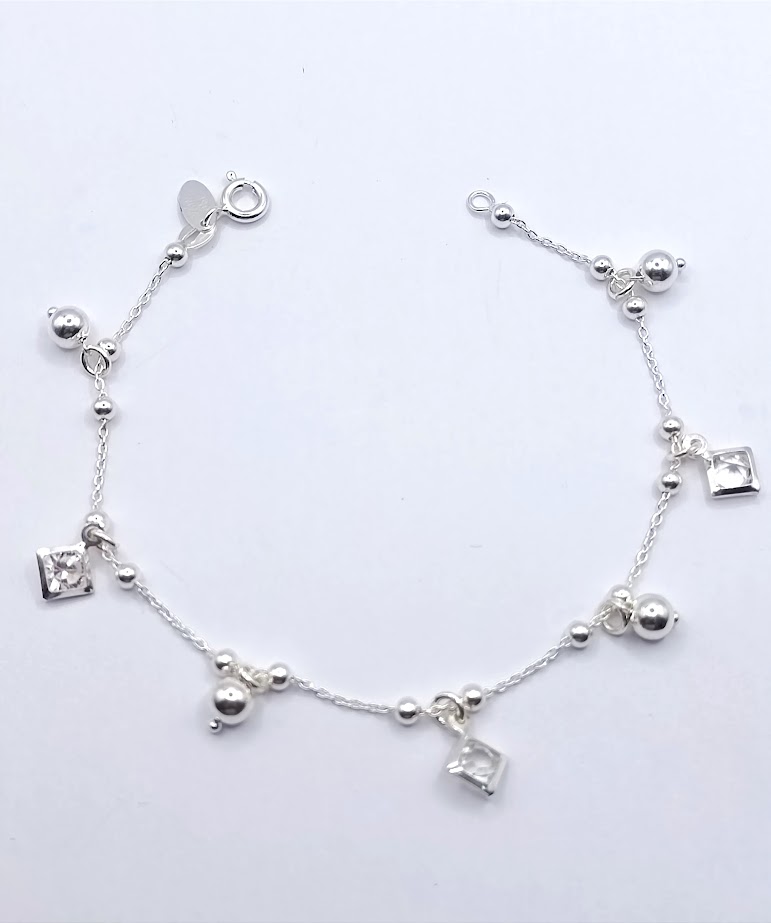 Pulsera Plata BR9515 Bolas y Cristales
