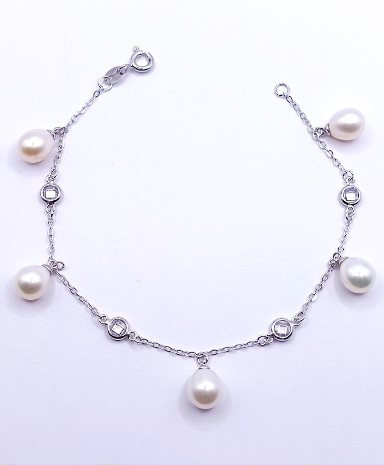 YZ-B161 Pulsera Plata Perla 