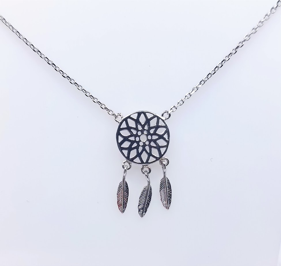 7037FNS1 Collar Plata Rodio  Atrapa Sueños