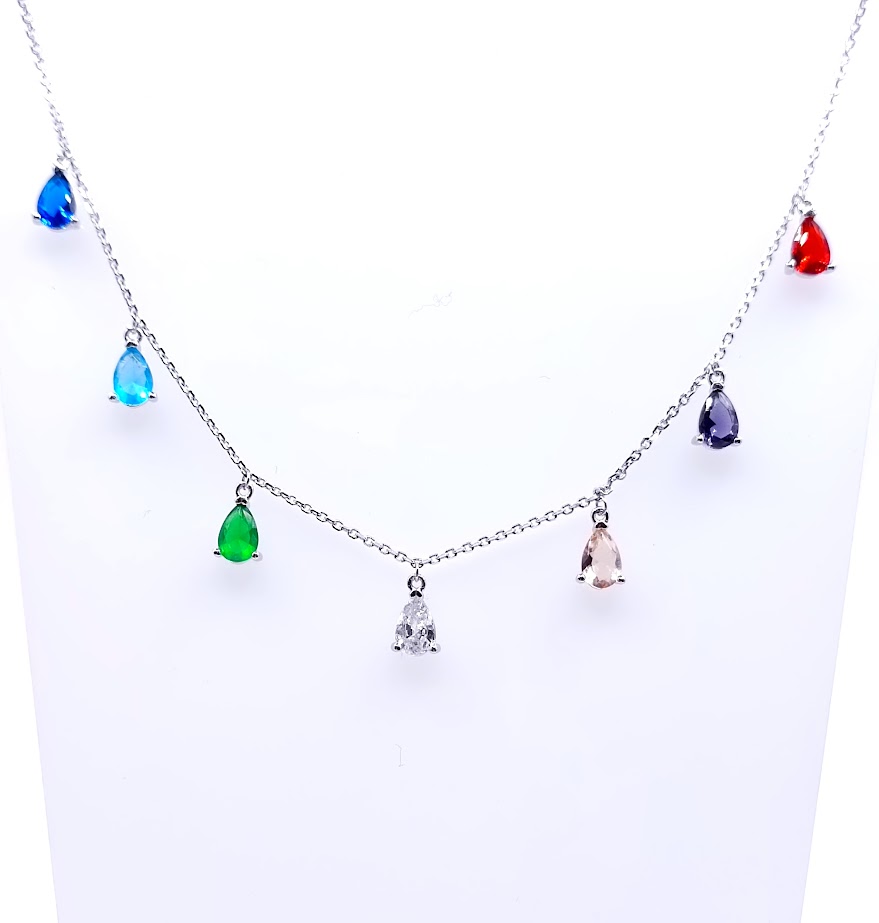 14620FNS1 Collar Plata Rodio  Gotas Color