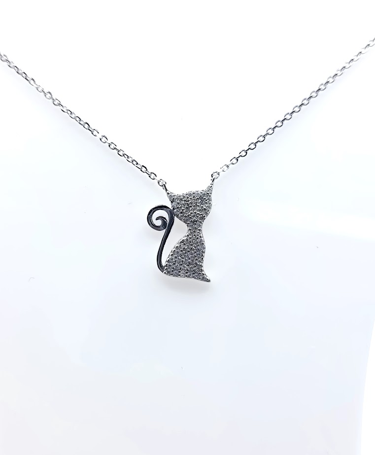 14617FNWSH2 Collar Plata Rodio Gato Blanco