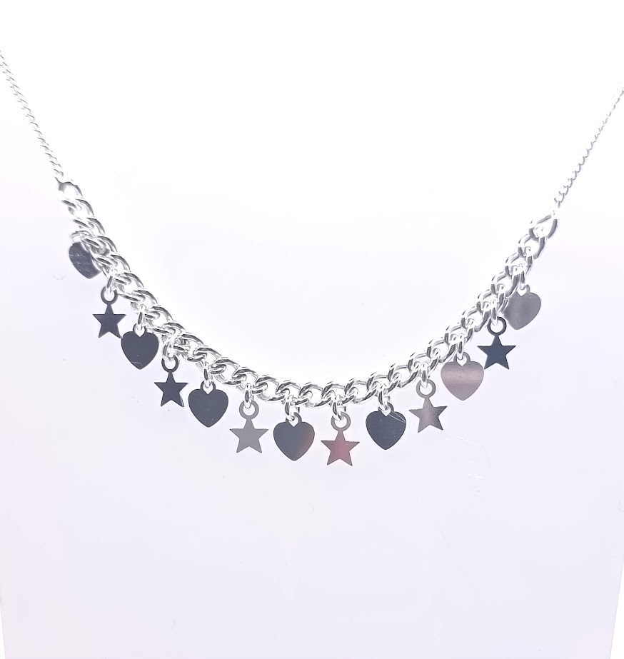 GIA12829 Collar Plata Estrellas Corazon