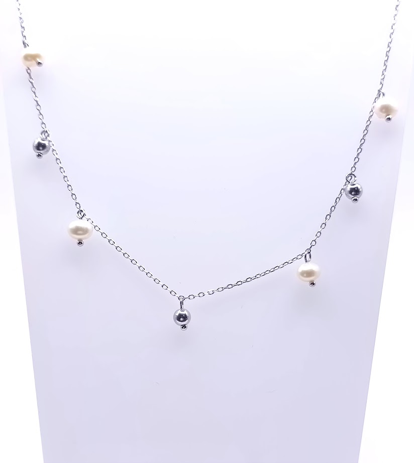SAL2073 Collar Plata Rodio  Perla    