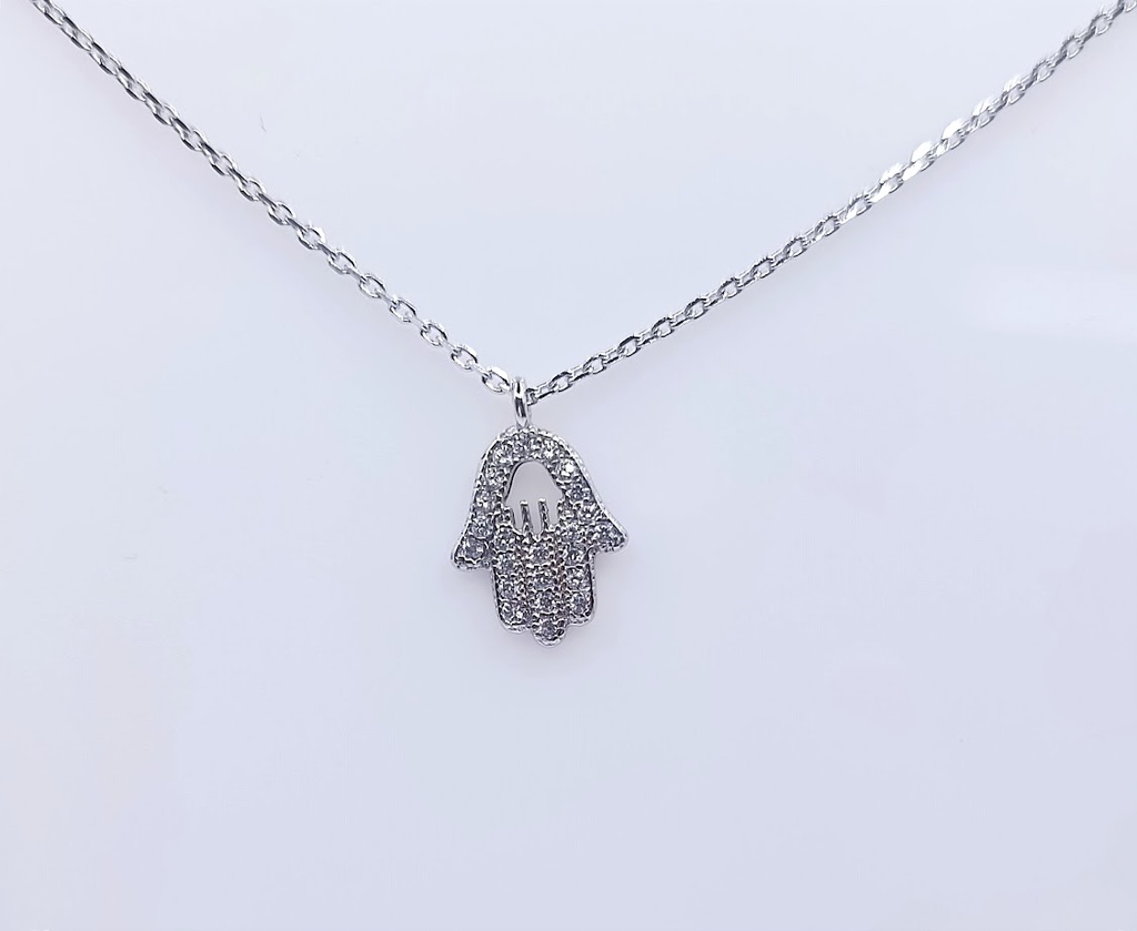 4704FNS1 Collar Plata Rodio  Mano Fatima