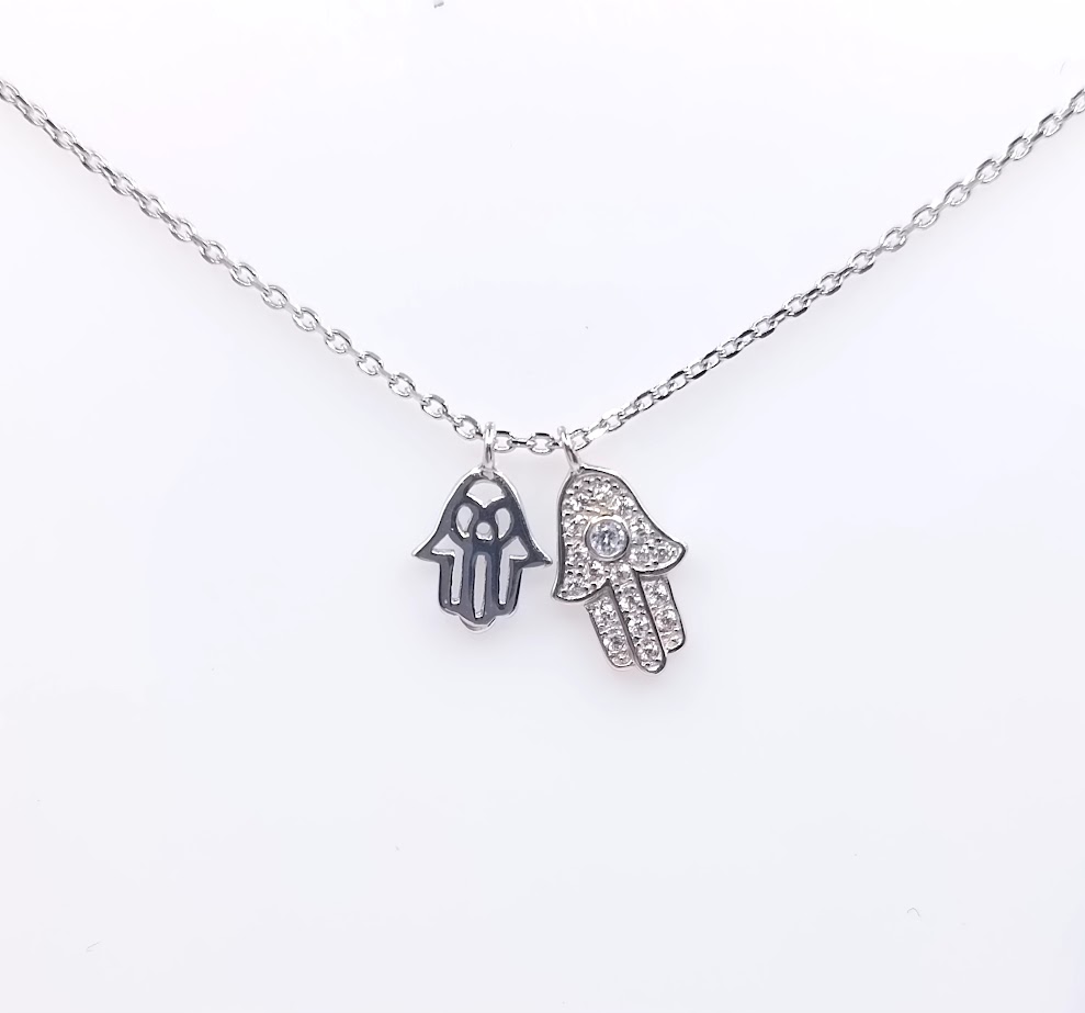 7393FNS1 Collar Plata Rodio  Mano Fatima