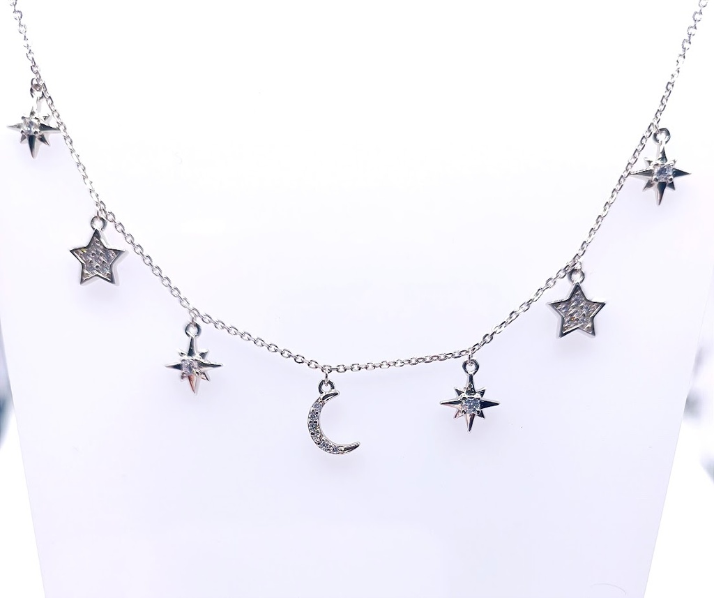 18078FNS1 Collar Plata Rodio Estrellas-Luna