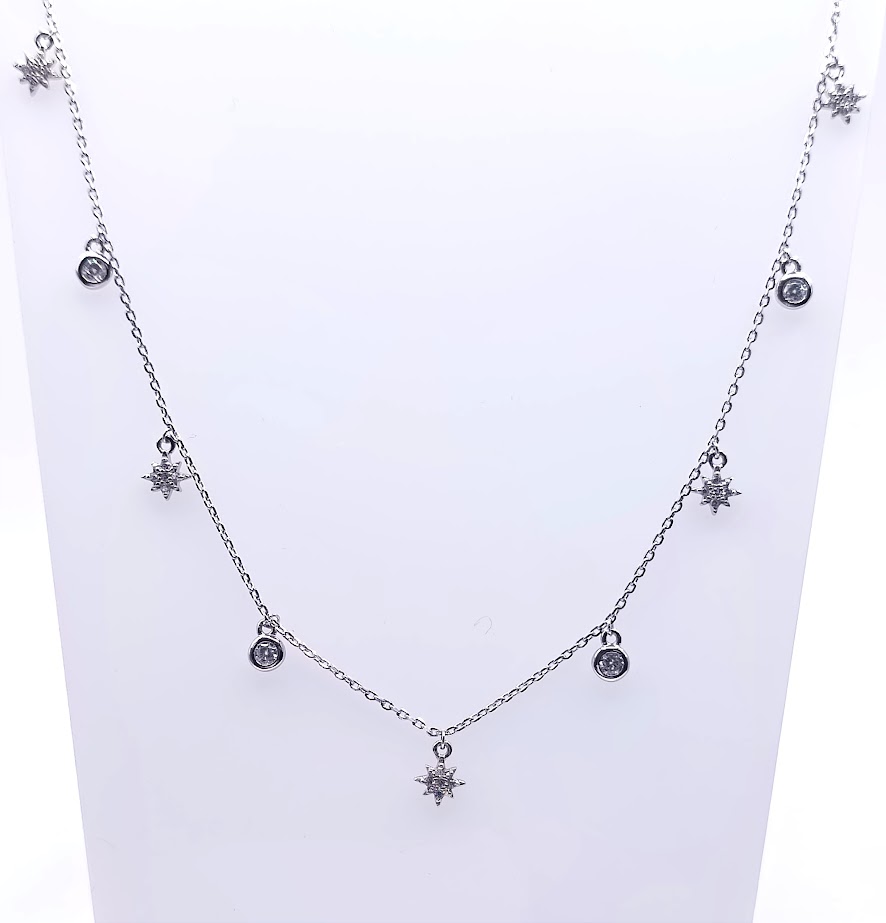 18081FNS1 Collar Plata Rodio  Estrella Punto de Luz
