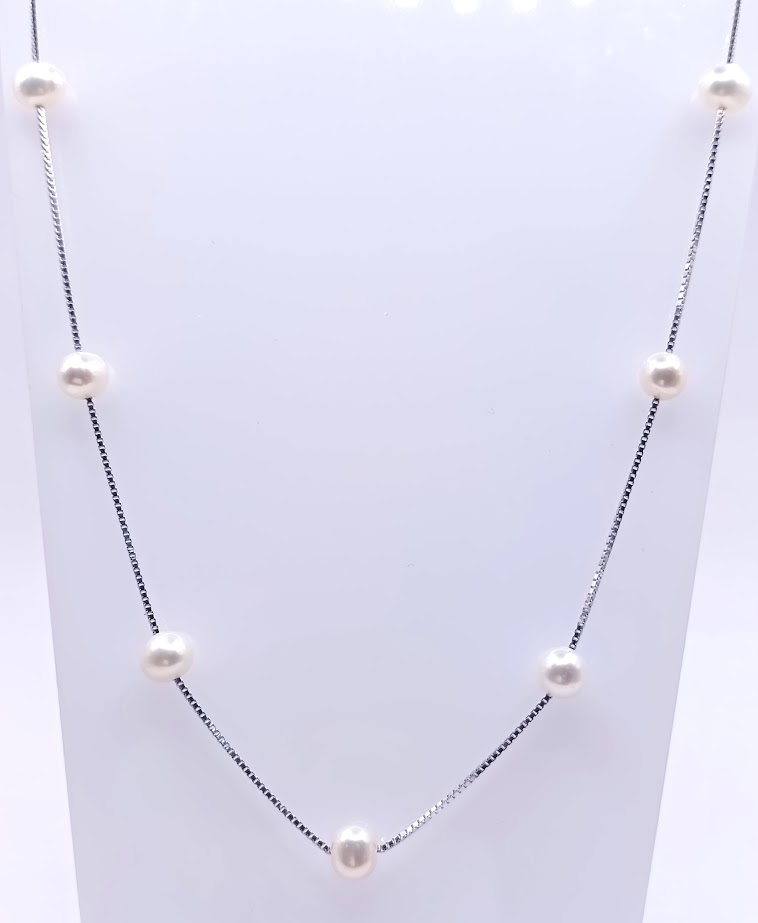 YA-SN382 Collar Plata Perla Rio 