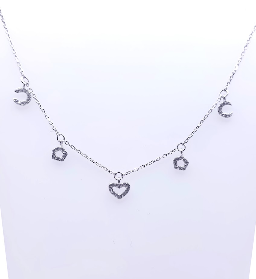 SAL0569 Collar Plata luna Corazon