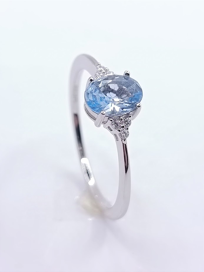 R-24699 TA Anillo plata Rodio Aguamarina