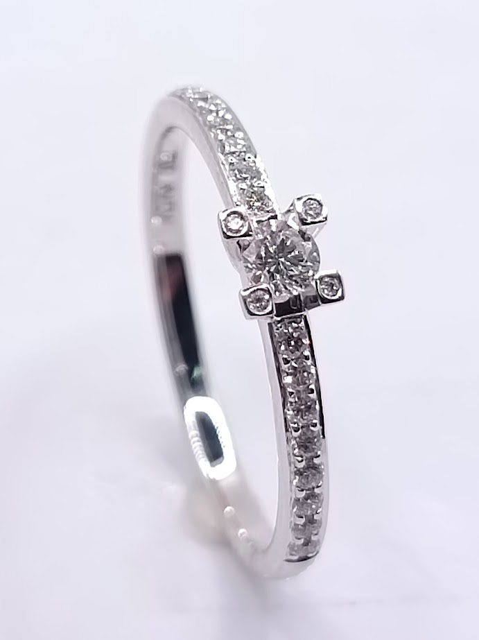 R10269B  Anillo Oro Blanco 21 Brillantes 