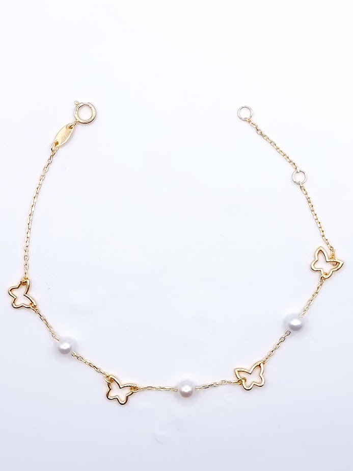 KR(7-2)FOR6B2067-III-PRL Pulsera Oro Amarillo Perla