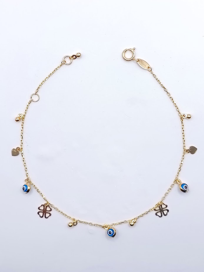 KR(0-X3)FOR6B1891-V-EE Pulsera Oro Amarillo Trebol Ojo Turco