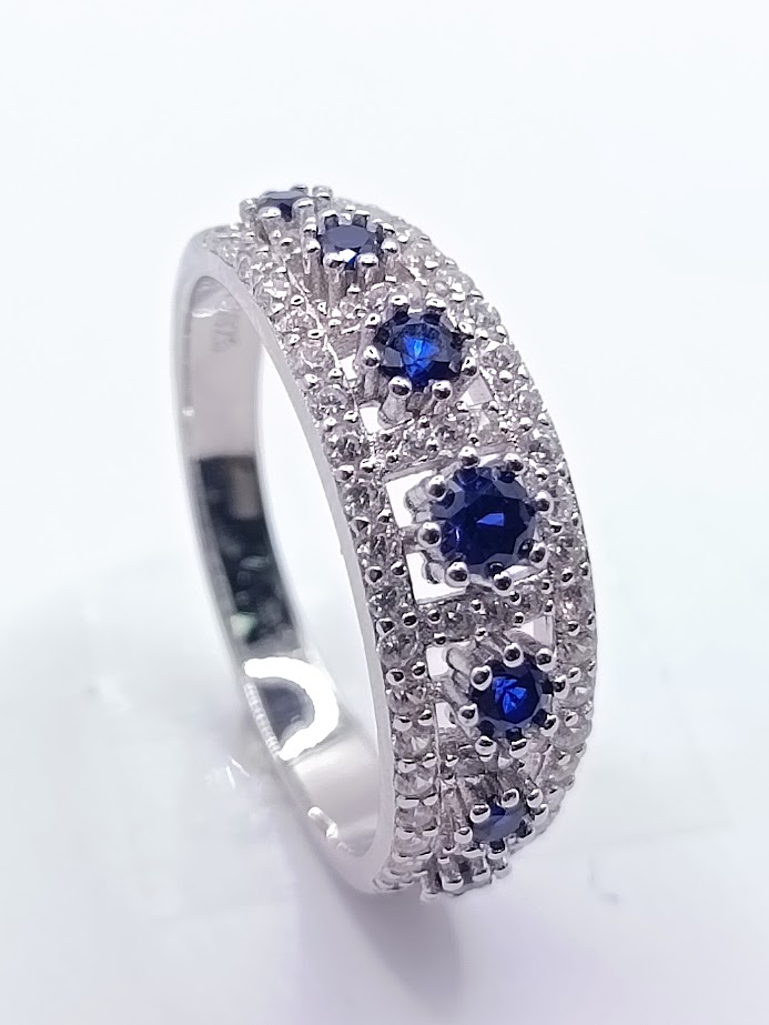 TR-943 Z Anillo Plata Zircon Zafiro
