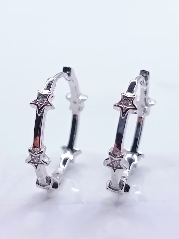 10621FESWSH1 Aro Plata Argolla Estrellas mini