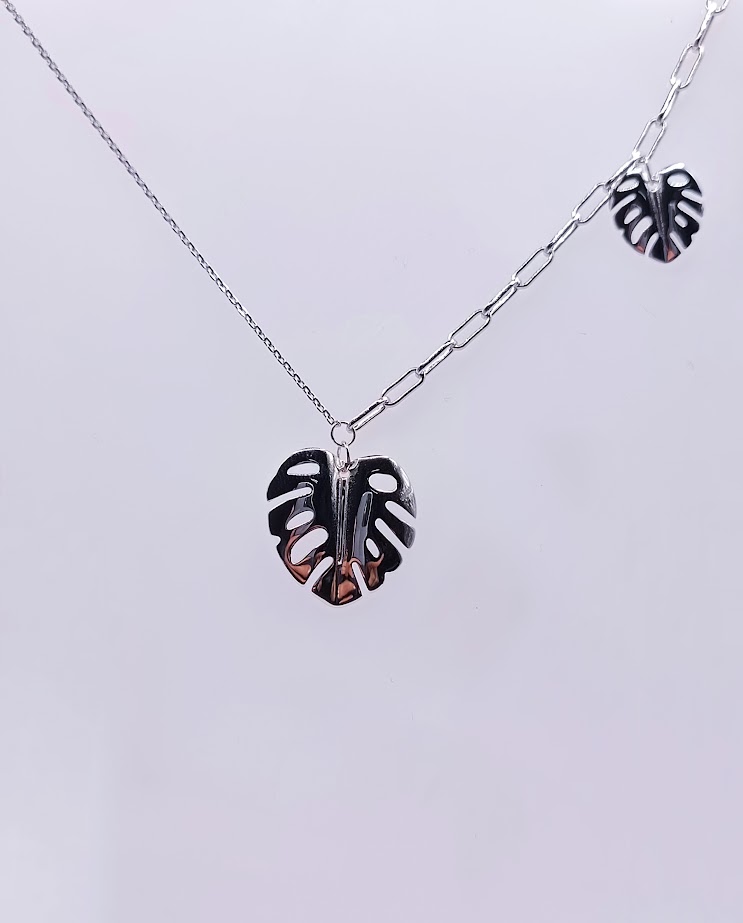 12728FNSWSH1 Collar Plata Rodio Hojas Monsteras