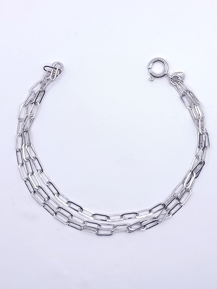 Limada Fan Triple Pulsera Plata Rodio Limada Lunga triple