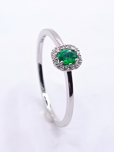 [3138136515] R10053(E) Anillo Oro Blanco 14 Brillantes 1 Esmeralda