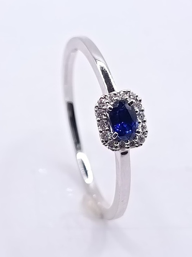 [3141136814] R10054B Anillo Oro Blanco 14 Brillantes 1 Zafiro