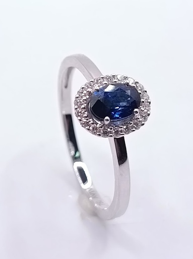 [3164139114] R9939B Anillo Oro Blanco 18 Brillantes 1 Zafiro