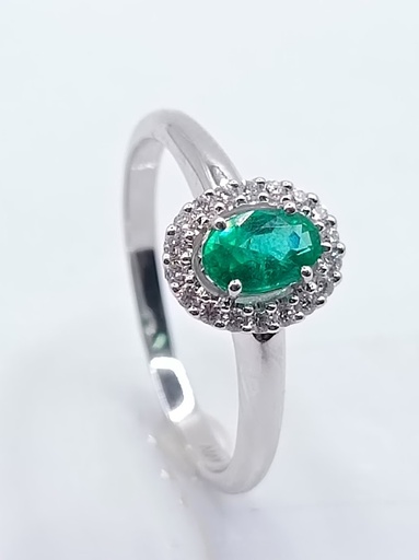 [3252137914] R10983 Anillo Oro Blanco 18 Brillantes 1 Esmeralda