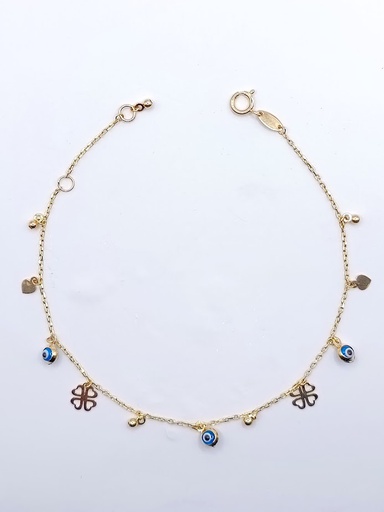 [1611106419] KR(0-X3)FOR6B1891-V-EE Pulsera Oro Amarillo Trebol Ojo Turco