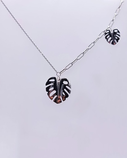 [2080523481003] 12728FNSWSH1 Collar Plata Rodio Hojas Monsteras
