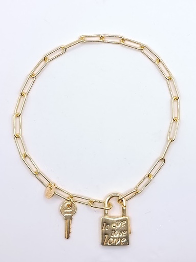 [2050317672191] B057 Pulsera Plata Enchapada Candado llave