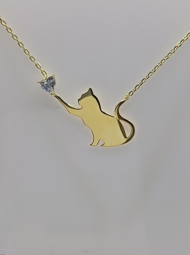 [2080523561002] 12508FNSYSH2 Collar de Plata Enchapada Gato Liso