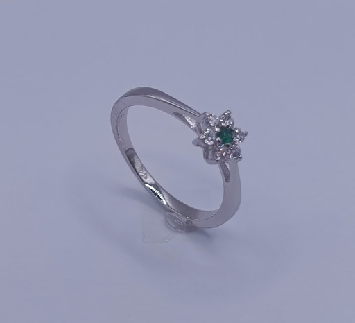 R-1302 E Anillo Plata Esmeralda Roseta