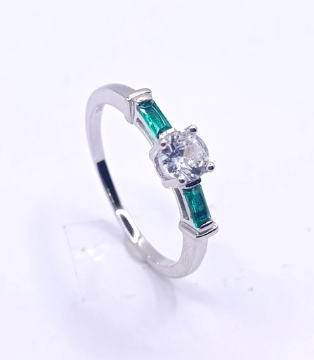 R-0696 E Anillo Plata Esmeralda Trapezoides