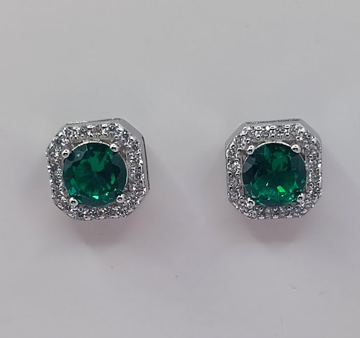 [2020210085008] E-0379 E Aro Plata Octágono Esmeralda