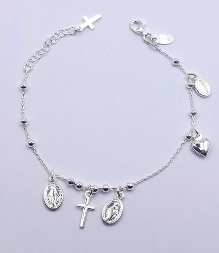 [2050610891190] Pulsera Plata BRN24497 Virgen,Cruz