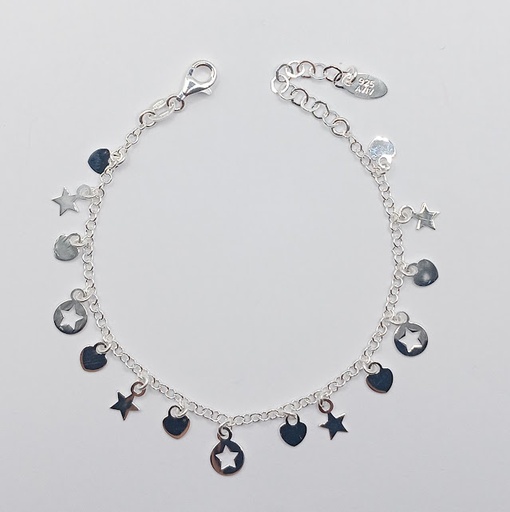 [2050611151422] Pulsera Plata BRN29286 Estrellas Corazon