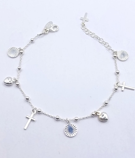 [2050611281198] Pulsera Plata BRN18457 Cruz Angel Corazon