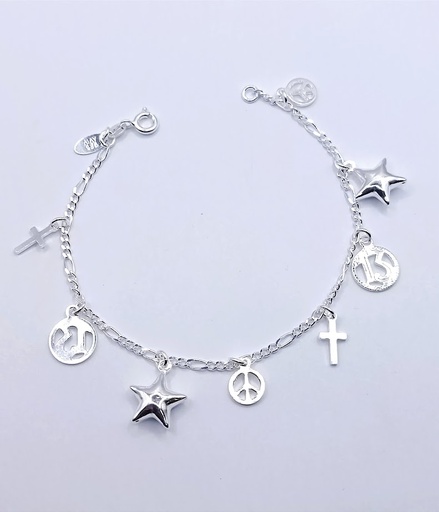 [2050616899008] Pulsera Plata BR1420 Estrella Cruz Paz 